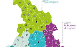 Carte en couleur des 4 grandes parties du territoire de la communauté de communes