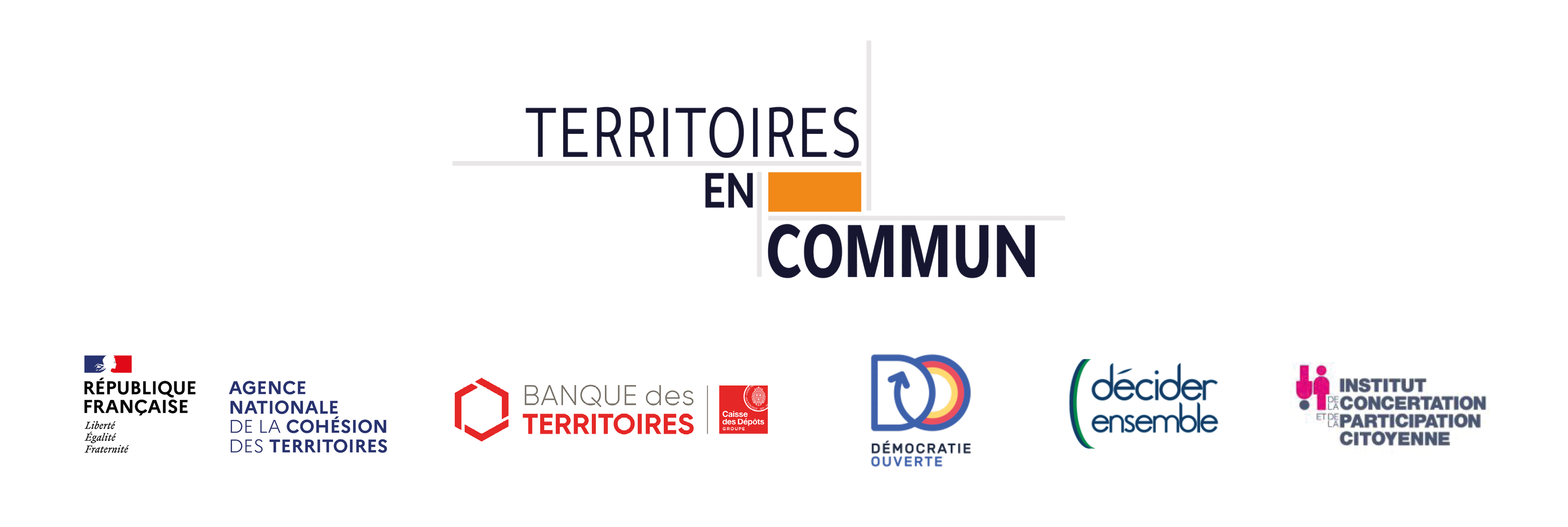Logo orange et noir de la plateforme Territoires en commun, avec les logos des partenaires en-dessous.