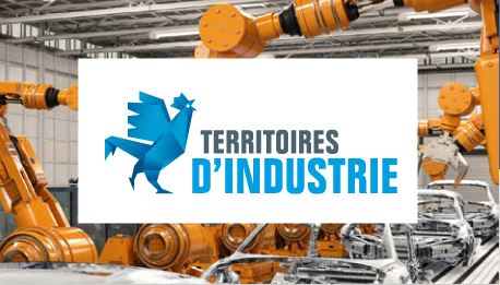 Logo du programme Territoires d'industrie sur une photo en fond