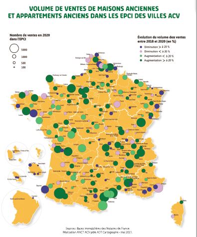 Carte de France des ventes immobilières dans les villes moyennes