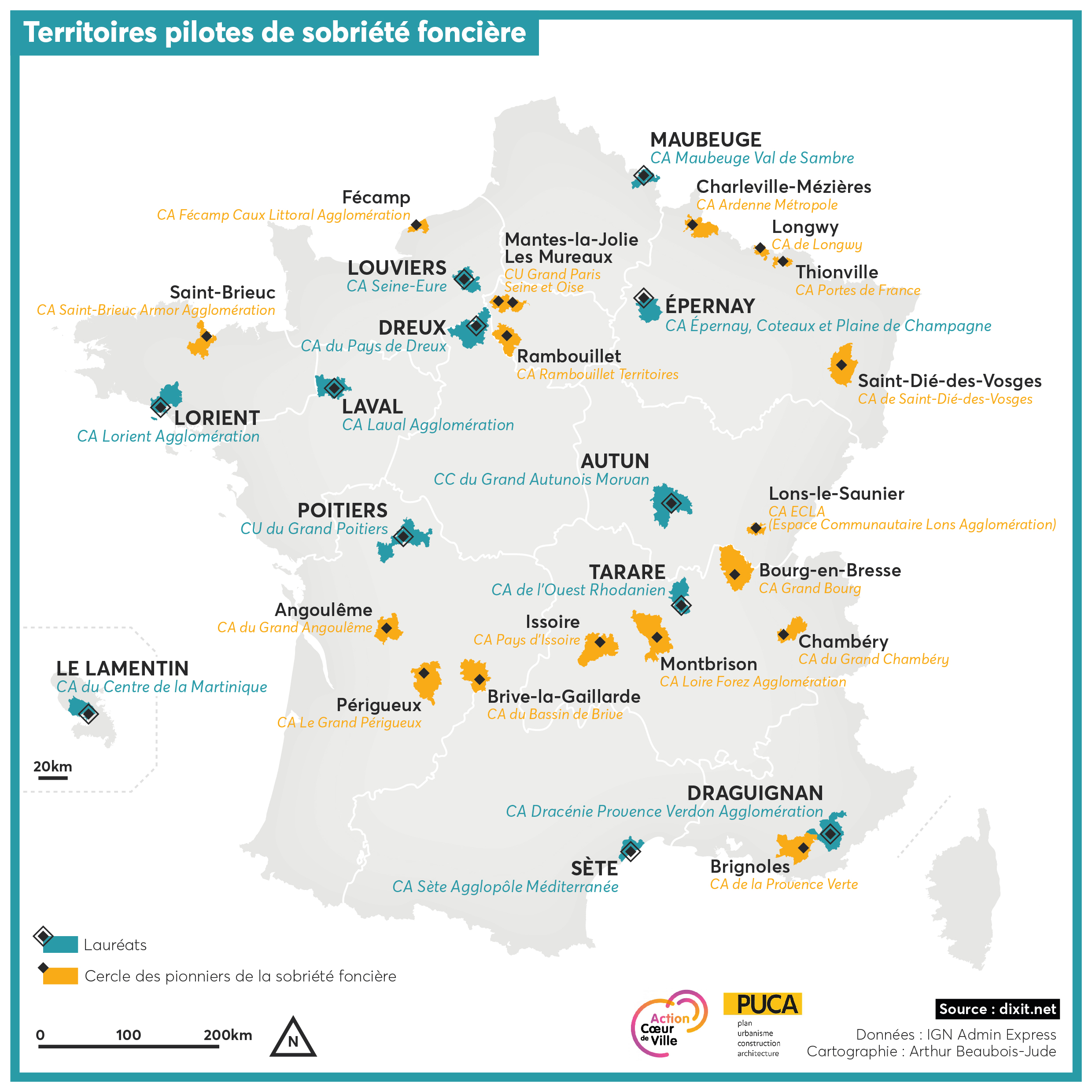 Carte de France montrant les viles participantes à la démarche.