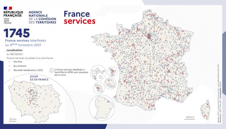 Carte de France des 1 745 espaces France Services